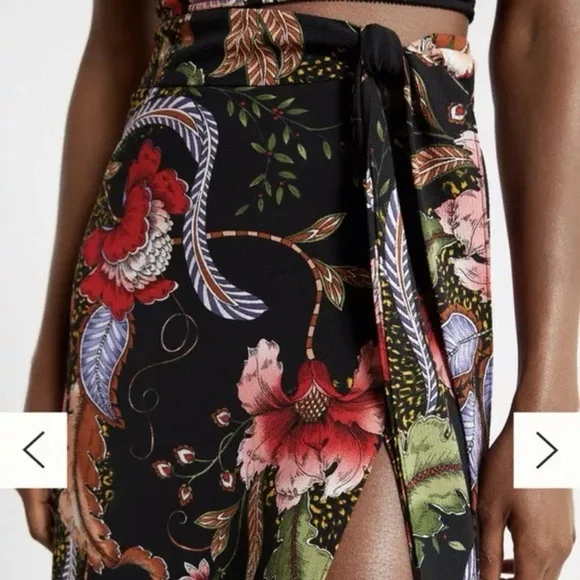 Katie May Hibiscus Black Red Floral Flower Maxi Skirt & Corset Crop Tank Top Set